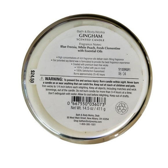 *NEW* Bath and‎ Body Works 3 Wick Candle Scent GINGHAM, 14.5 OZ - Picture 2 of 3